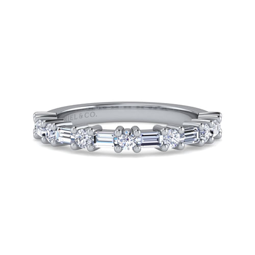 14K White Gold Baguette and Round 13 Stone Diamond Anniversary Band
