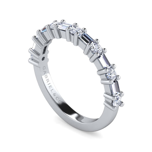 14K White Gold Baguette and Round 13 Stone Diamond Anniversary Band