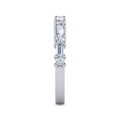 14K White Gold Baguette and Round 13 Stone Diamond Anniversary Band