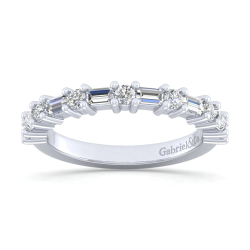 14K White Gold Baguette and Round 13 Stone Diamond Anniversary Band