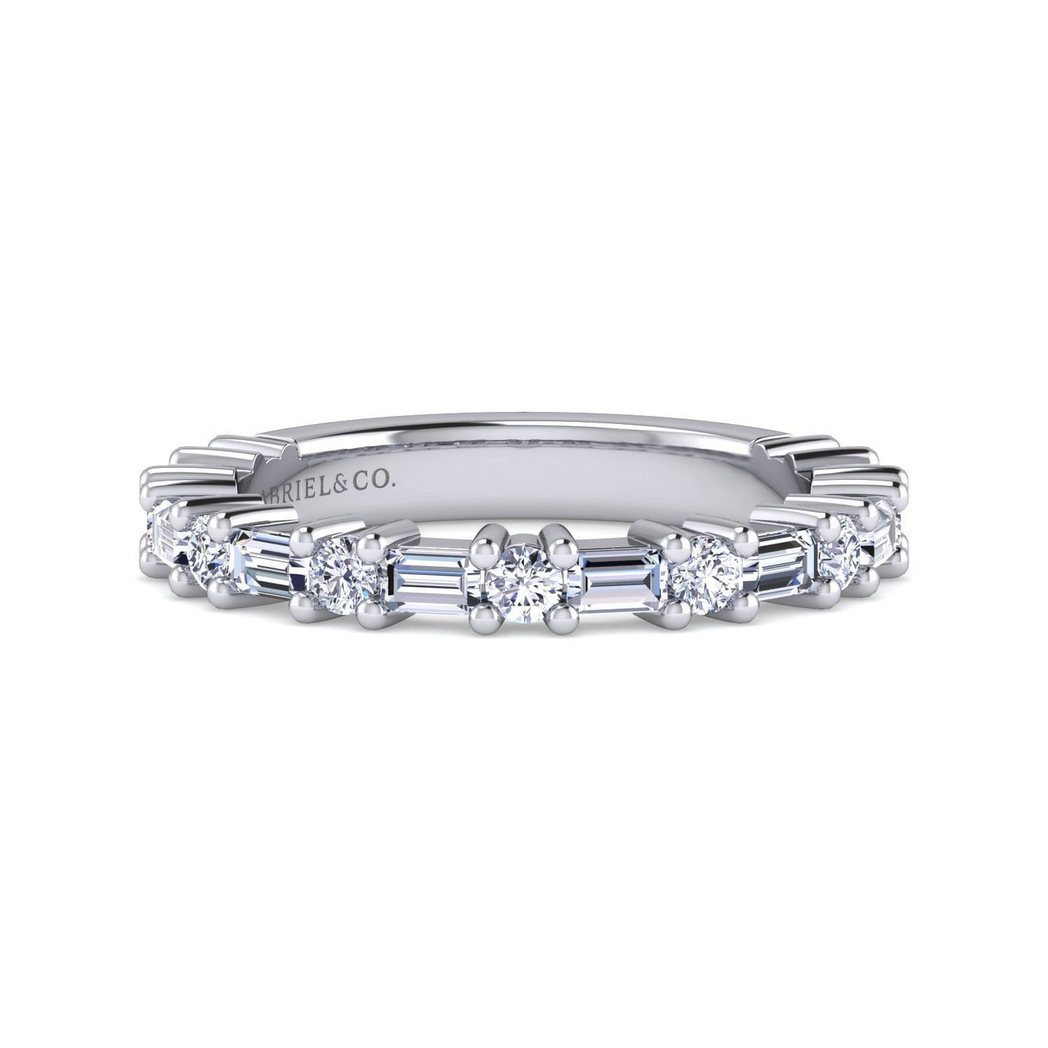 Gabriel - 14K White Gold Baguette and Round Diamond Anniversary Band