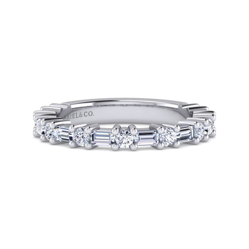 14K White Gold Baguette and Round Diamond Anniversary Band