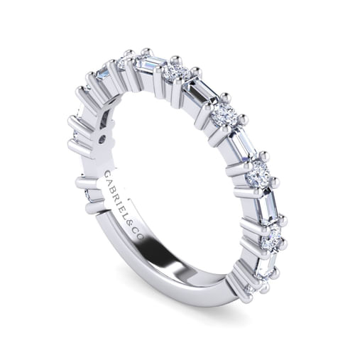 14K White Gold Baguette and Round Diamond Anniversary Band