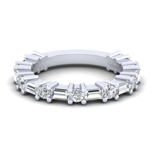 14K White Gold Baguette and Round Diamond Anniversary Band
