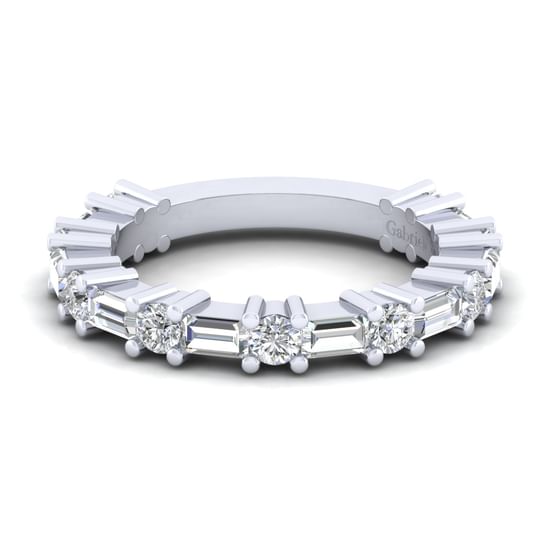 Gabriel - 14K White Gold Baguette and Round Diamond Anniversary Band