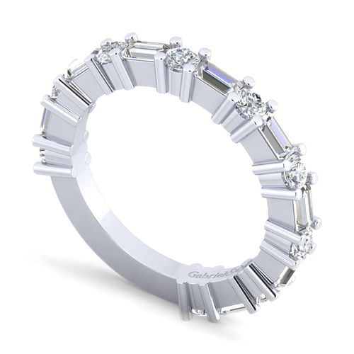 14K White Gold Baguette and Round Diamond Anniversary Band
