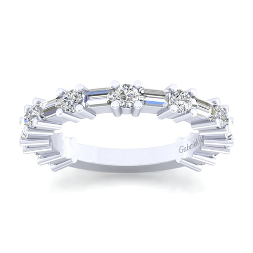 14K White Gold Baguette and Round Diamond Anniversary Band