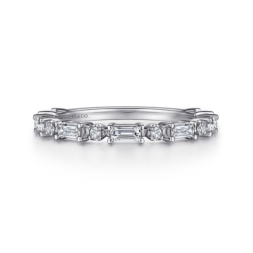 14K White Gold Baguette and Round Diamond Anniversary Band