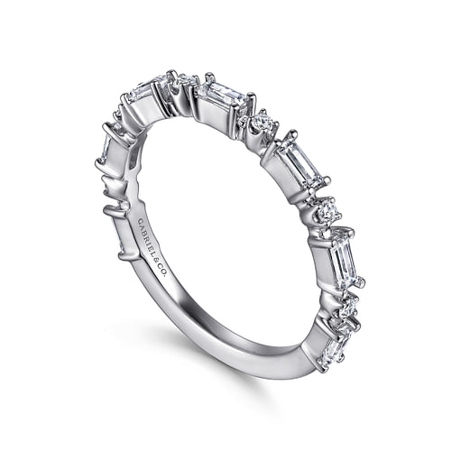 14K White Gold Baguette and Round Diamond Anniversary Band