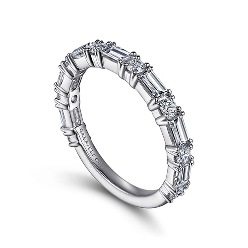 14K White Gold Baguette and Round Diamond Anniversary Band