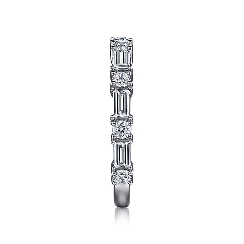 14K White Gold Baguette and Round Diamond Anniversary Band