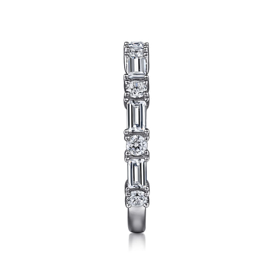 14K White Gold Baguette and Round Diamond Anniversary Band angle 4