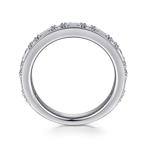 14K White Gold Baguette and Round Diamond Anniversary Band