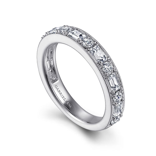 14K White Gold Baguette and Round Diamond Anniversary Band