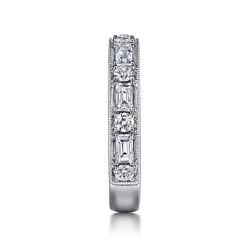 14K White Gold Baguette and Round Diamond Anniversary Band