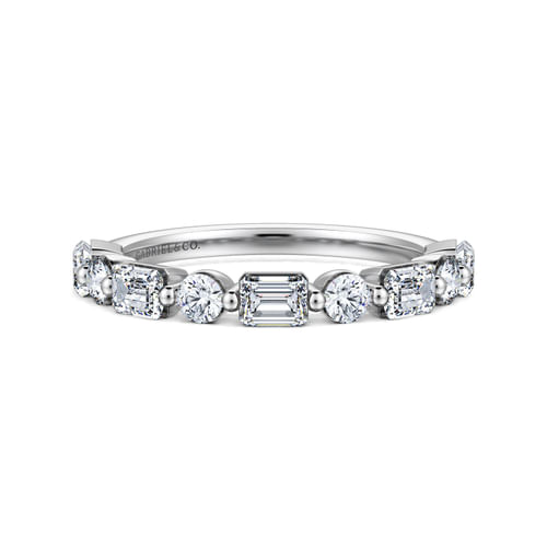 14K White Gold Baguette and Round Diamond Anniversary Band