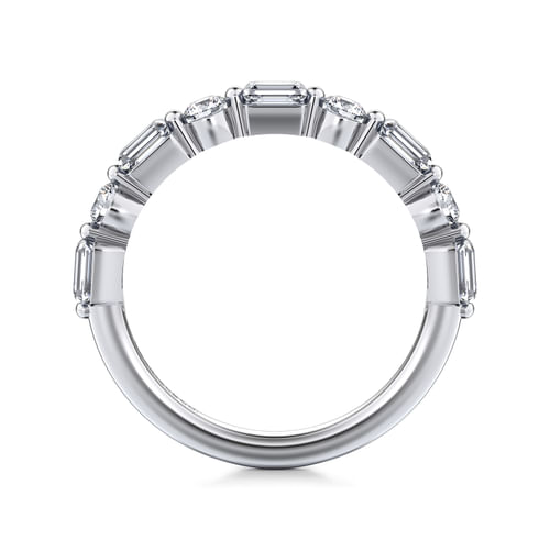 14K White Gold Baguette and Round Diamond Anniversary Band