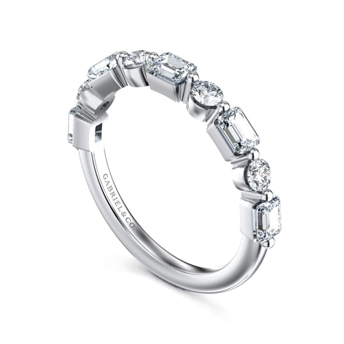 14K White Gold Baguette and Round Diamond Anniversary Band