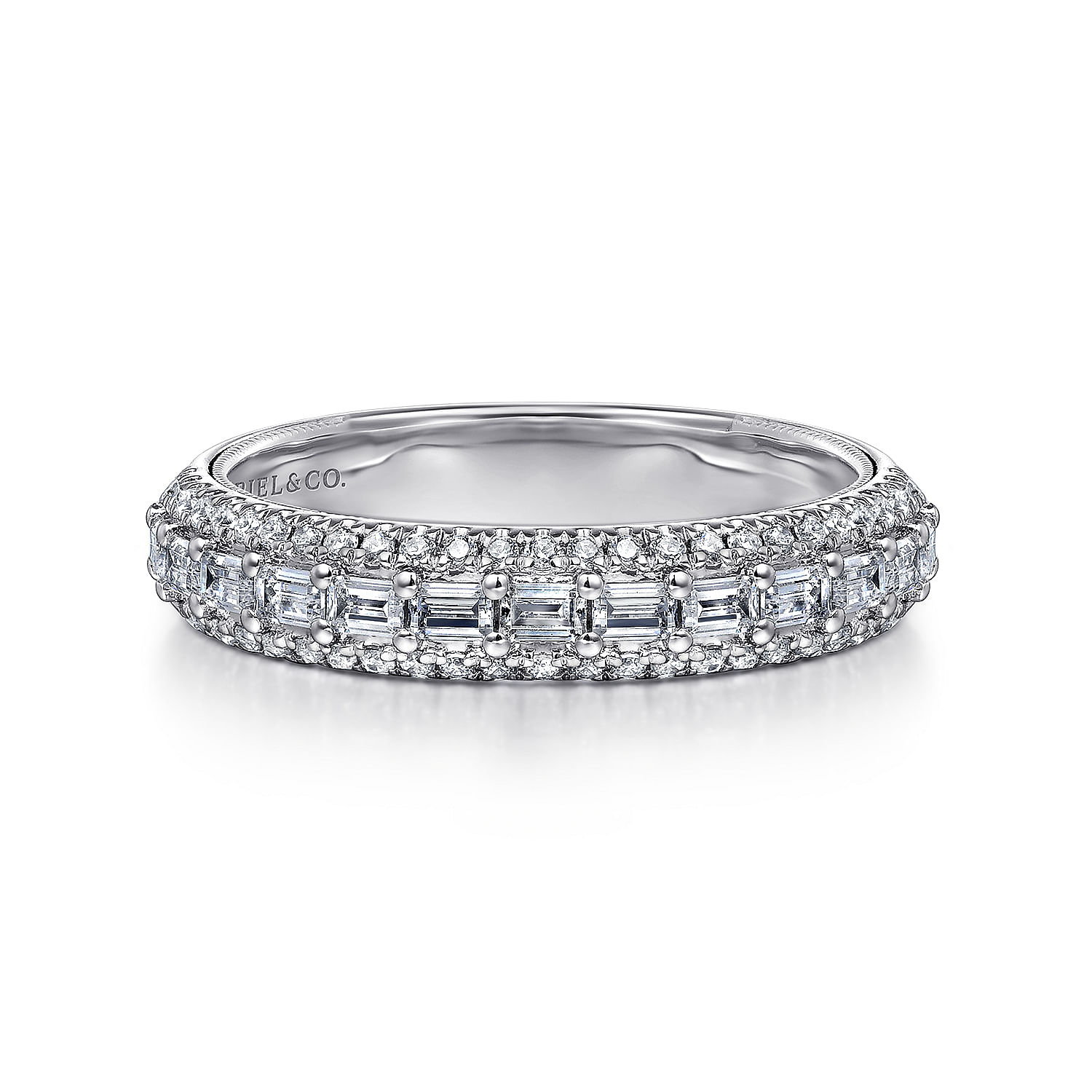 14K White Gold Baguette and Round Diamond Anniversary Band