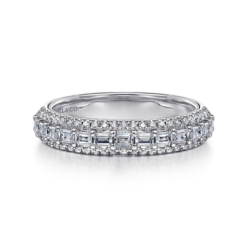 14K White Gold Baguette and Round Diamond Anniversary Band