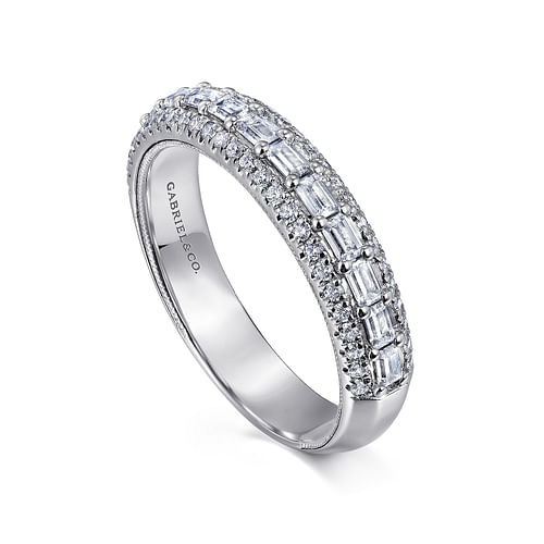 14K White Gold Baguette and Round Diamond Anniversary Band