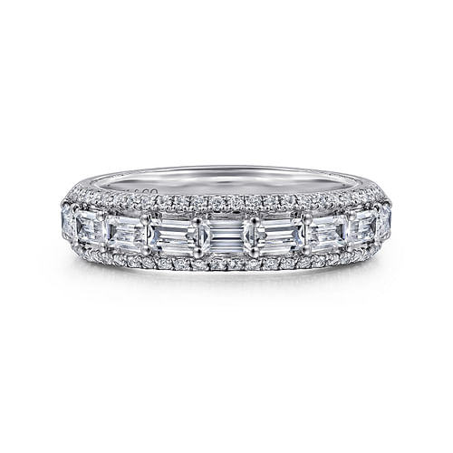 14K White Gold Baguette and Round Diamond Anniversary Band