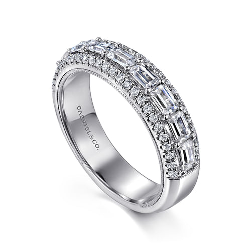 14K White Gold Baguette and Round Diamond Anniversary Band