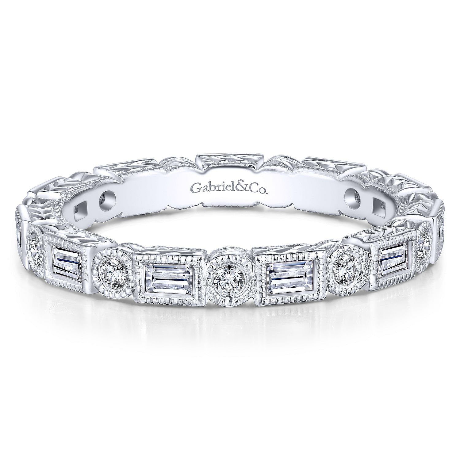 14K White Gold Baguette and Round Diamond Eternity Ring