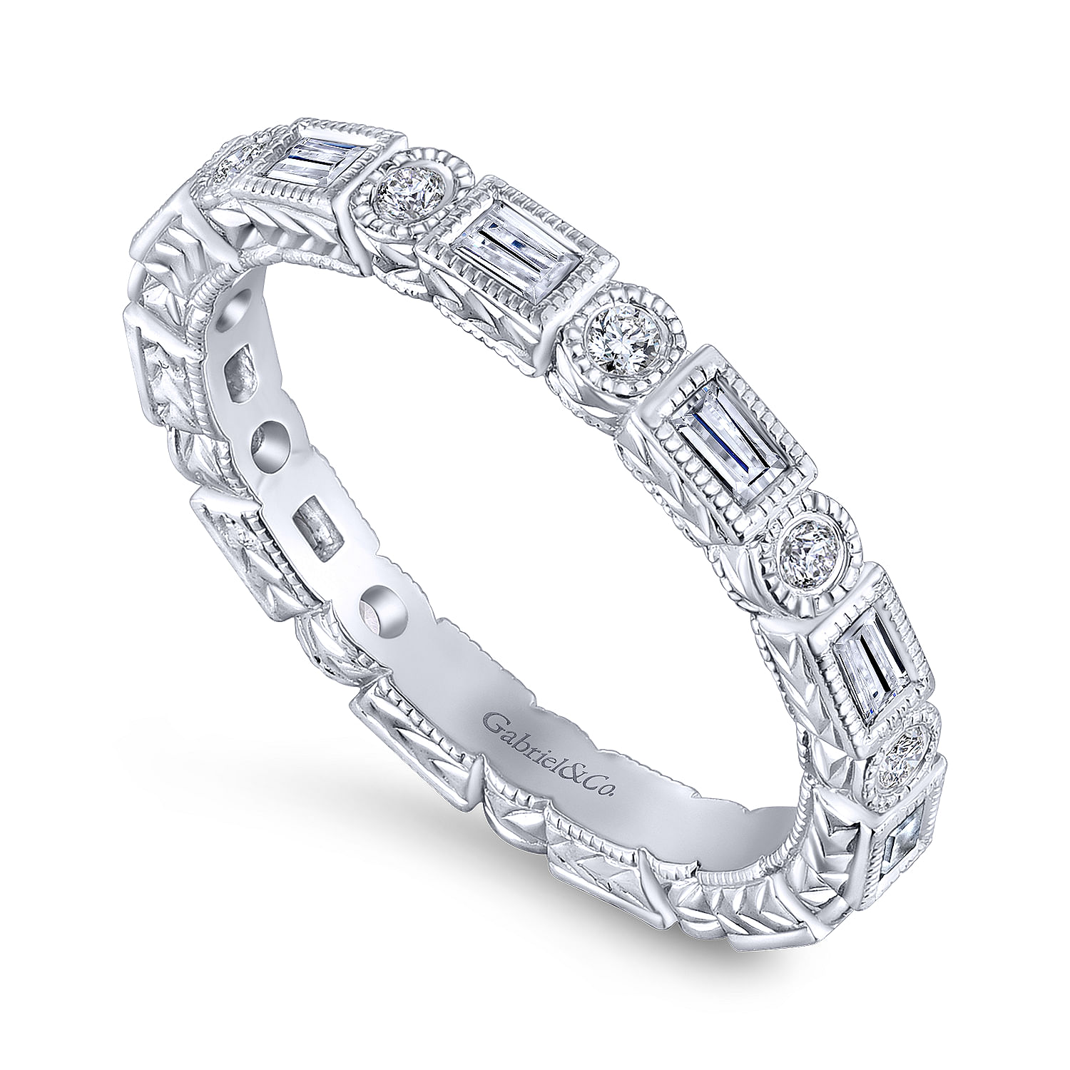 14K White Gold Baguette and Round Diamond Eternity Ring