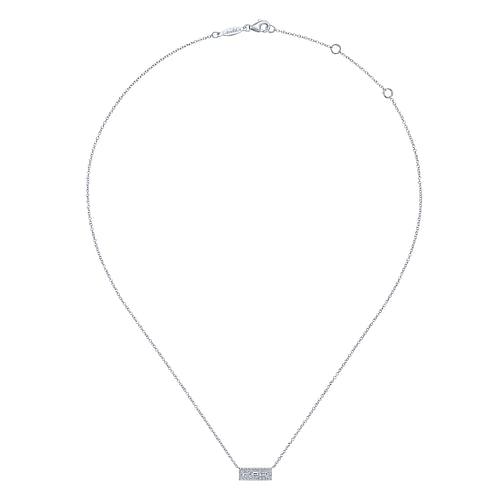 14K White Gold Baguette and Round Diamond Rectangle Pendant Necklace