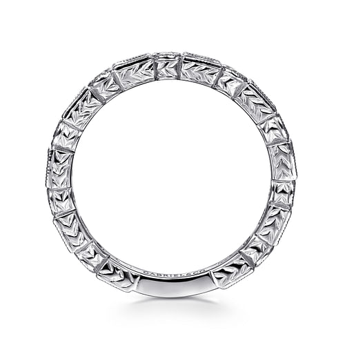 14K White Gold Baguette and Round Diamond Ring