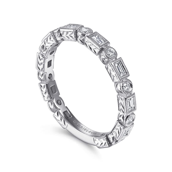 14K White Gold Baguette and Round Diamond Ring angle 3