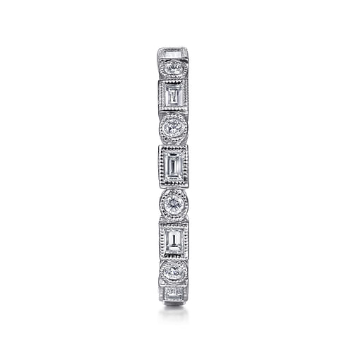 14K White Gold Baguette and Round Diamond Ring