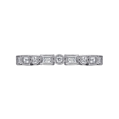 14K White Gold Baguette and Round Diamond Ring