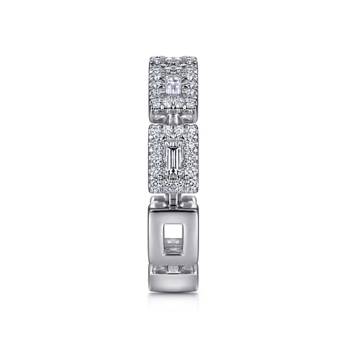 14K White Gold Baguette and Round Diamond Station Ring