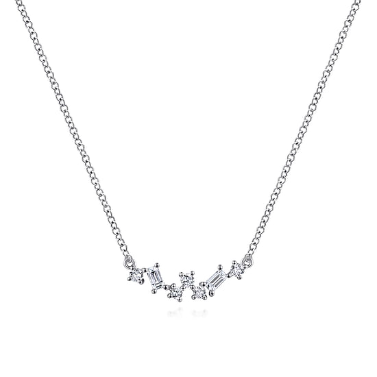 Gabriel - 14K White Gold Baguette and Round Diamond Zig Zag Necklace