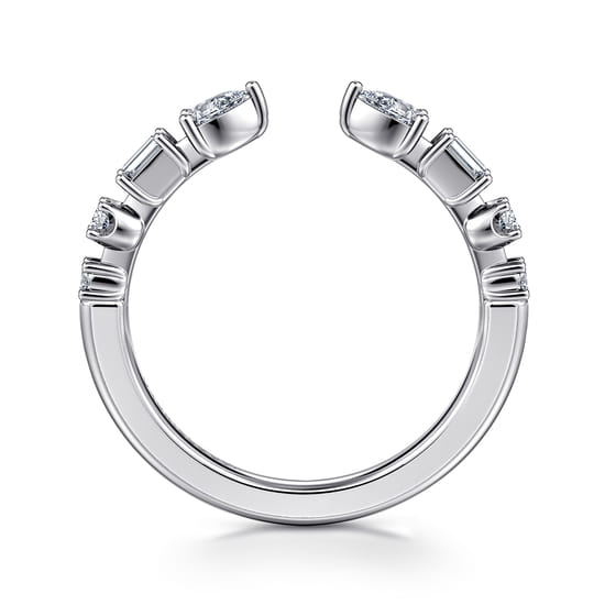 14K White Gold Baguette and Round Open Diamond Band angle 2