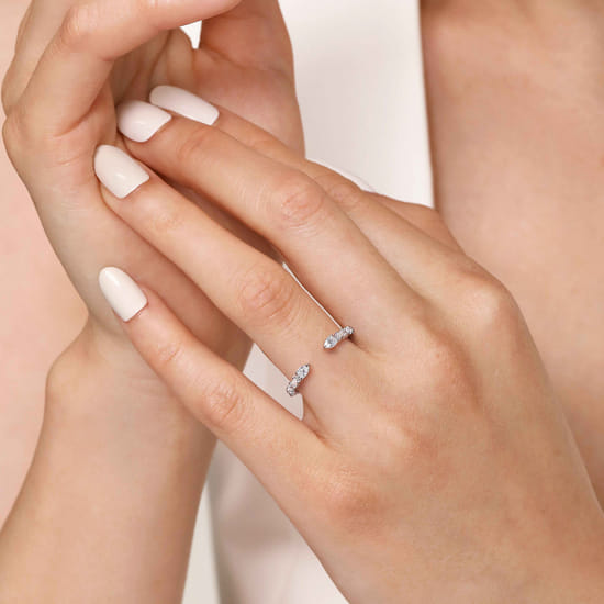 14K White Gold Baguette and Round Open Diamond Band angle 5