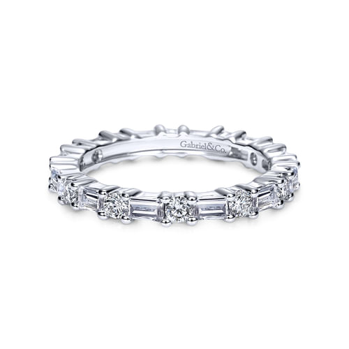 14K White Gold Baguette and Round Prong Set Diamond Eternity Band