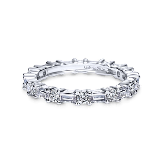Gabriel - 14K White Gold Baguette and Round Prong Set Diamond Eternity Band