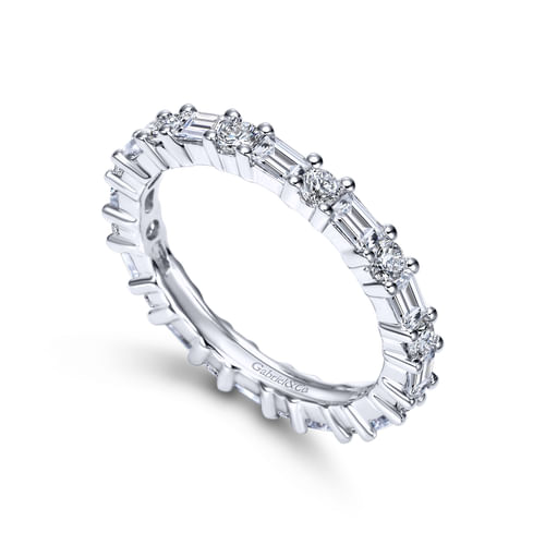 14K White Gold Baguette and Round Prong Set Diamond Eternity Band