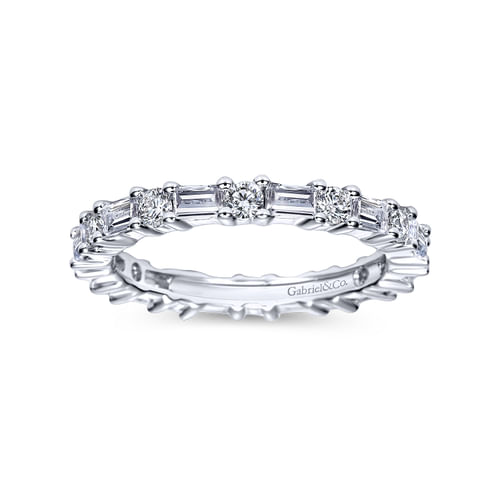 14K White Gold Baguette and Round Prong Set Diamond Eternity Band