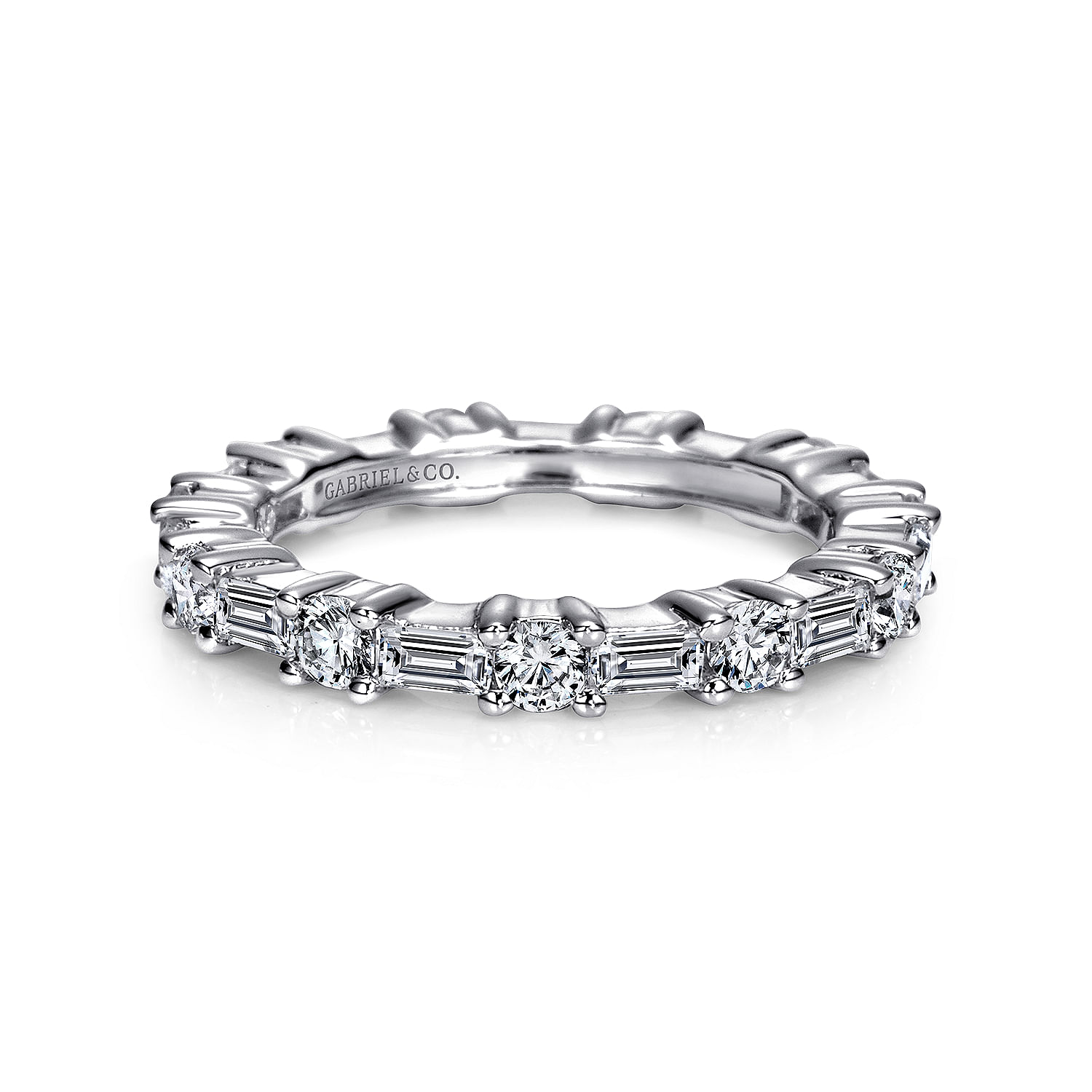 14K White Gold Baguette and Round Prong Set Diamond Eternity Band
