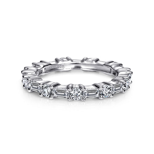 14K White Gold Baguette and Round Prong Set Diamond Eternity Band