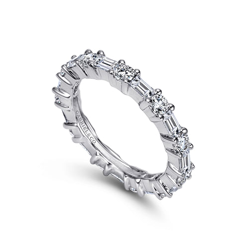 14K White Gold Baguette and Round Prong Set Diamond Eternity Band