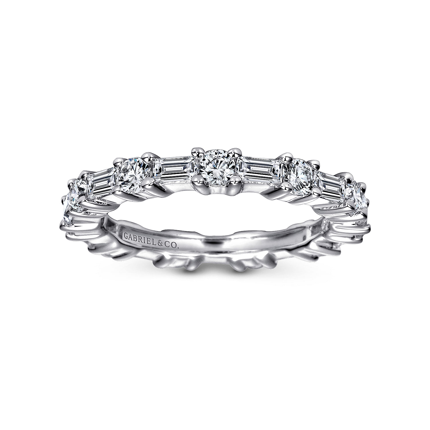 14K White Gold Baguette and Round Prong Set Diamond Eternity Band