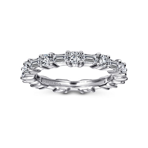 14K White Gold Baguette and Round Prong Set Diamond Eternity Band
