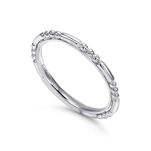 14K White Gold Ball and Bar Station Stackable Ring