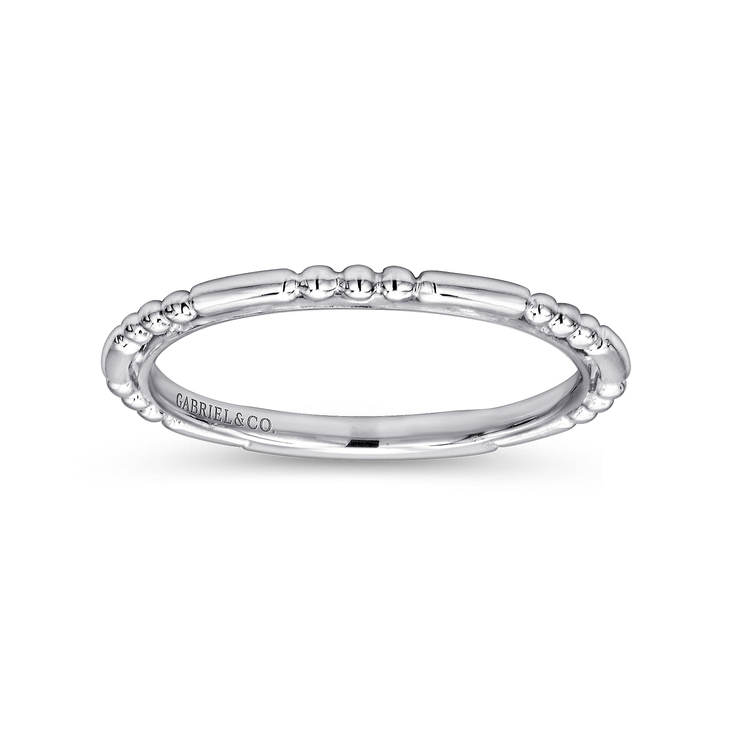 14K White Gold Ball and Bar Station Stackable Ring