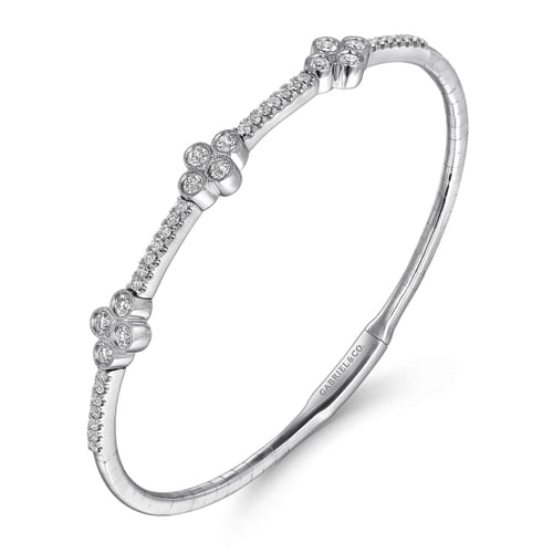 14K White Gold Bangle with Clover Diamond Stations 14K White Gold Bangle with Clover Diamond Stations